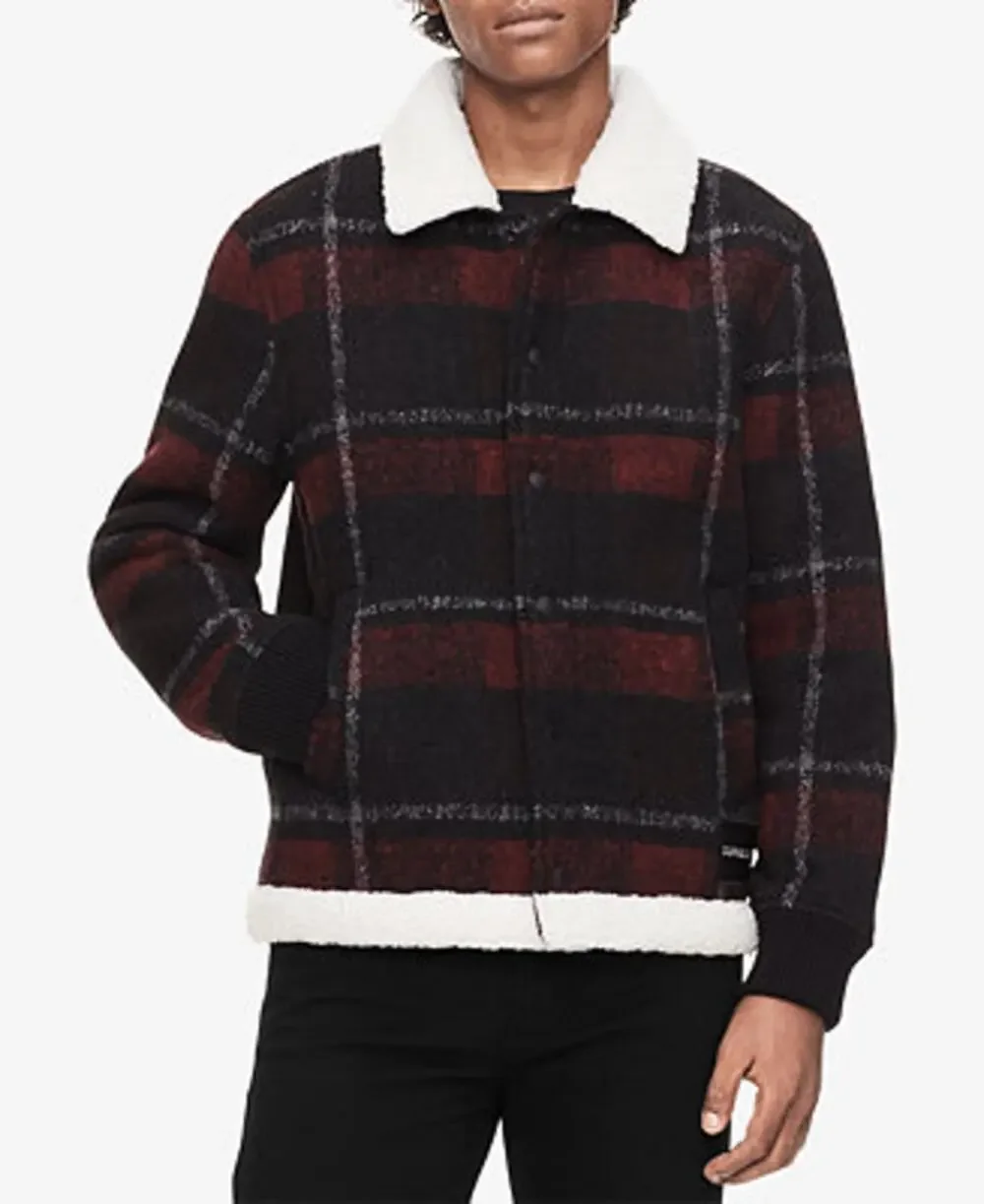 Calvin Klein Jeans Men's Plaid Fleece-Lined Snap Long Sleeve Chore Jacket Size M